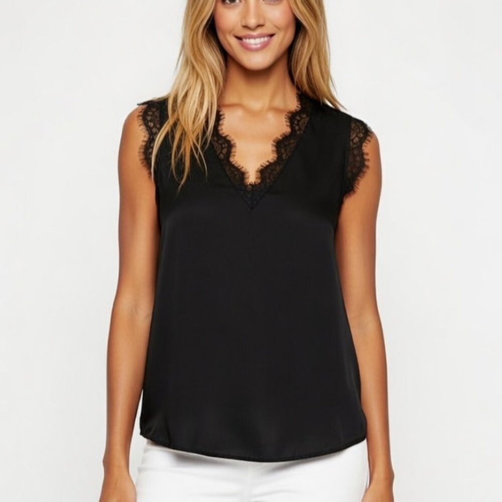 Elegant Black Lace Trim Women's Top. NWOT  Size L